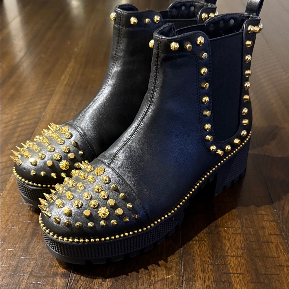 Cape Robbin Black Boots with Gold Studs